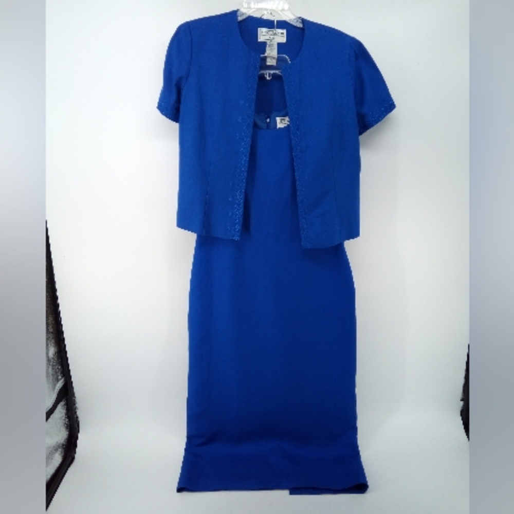 Jessica Howard Petite Blue 2 Piece Dress Open Cardigan Set Cruise Resort Lined 6